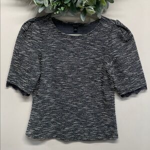 Ann Taylor Boucle Lace Trim Puff Short Sleeve Blouse S